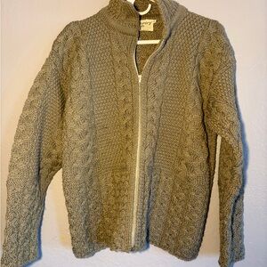 Country Club Ireland Men's green 100% Wool Cable Knit Cardigan Full Zip SZ L